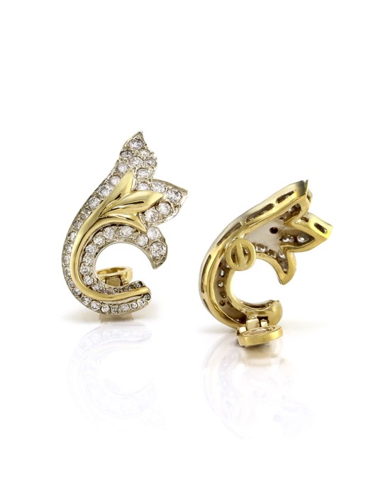 Pave Diamond Leaf Climber Earrings in Gold